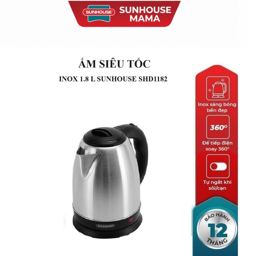 Ấm siêu tốc inox SUNHOUSE SHD1182