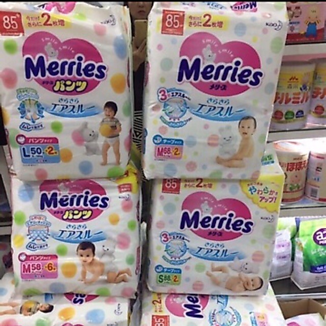 [Bỉm cộng miếng] Bỉm Merries Newborn 72miếng,S62 miếng,M52 miếng...