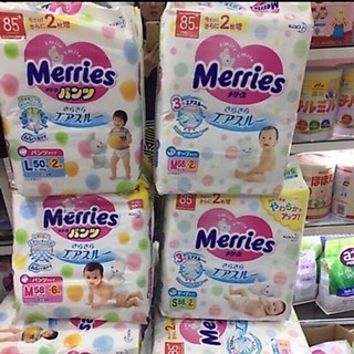 Bỉm merries newborn 72miếng,s62 miếng,m52 miếng...