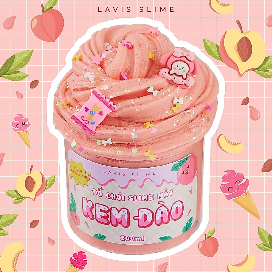 LAVIS SLIME - Slam Mây Quả Đào Best Seller. An Toàn Cho Trẻ Em Đầy Đủ Charm Cốm