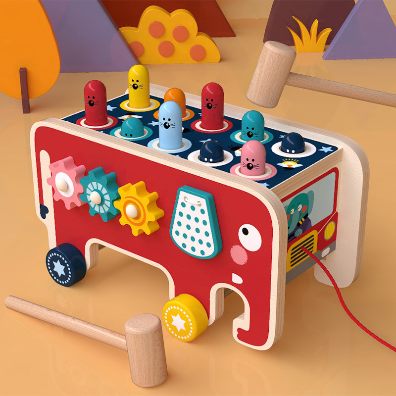 Trẻ Em Đa Năng Hộp Kho Báu 8 Trong 1 Whack-a-Mole Đồ Chơi Máy Kéo Bằng Gỗ Kéo Cà Rốt Bắt Côn Trùng G
