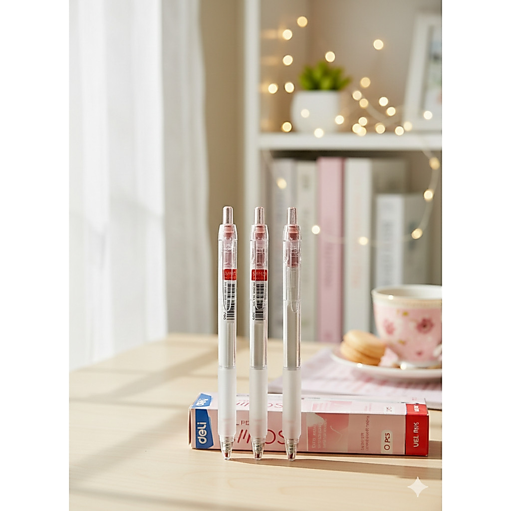 Combo 3 Bút gel bấm siêu trơn 0.5mm Deli mực đỏ mã G057