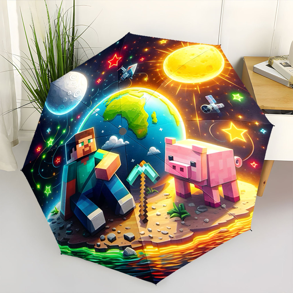 Ô dù họa tiết Minecraft 3D, ô ngoài trời chống tia cực tím, thích hợp làm quà tặng