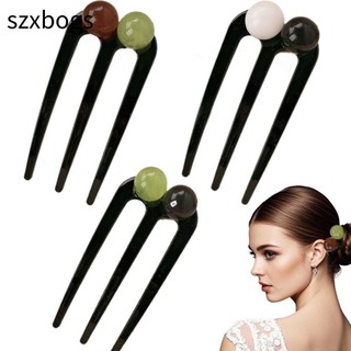 SZXBOGS Kẹp Tóc Hình Chữ U, Phụ Kiện Tóc Cổ Điển Bằng Nhựa, Chắc Chắn Đính Hạt Ba Răng Nĩa Tóc Bun