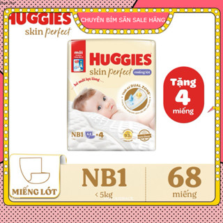  Miếng lót sơ sinh Huggies Skin Perfect NB1 64+4 miếng với 2 vùng thấm có thể dùng thay băng vệ sinh  