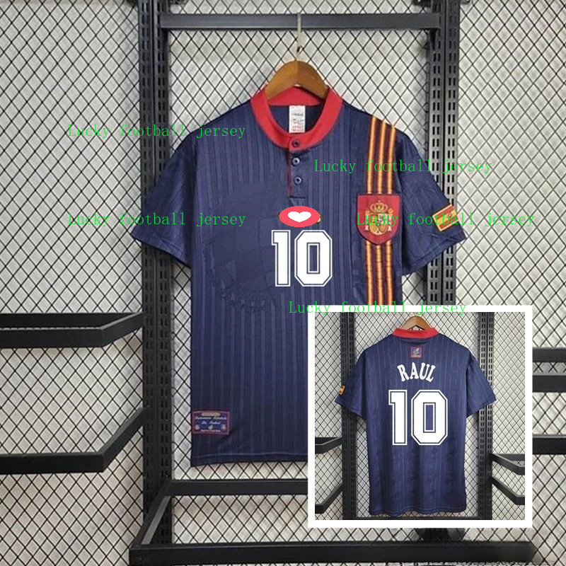 1996 Retro Tây Ban Nha Sân Khách Polo Đen Tay Ngắn Vintage Áo Cao Cấp