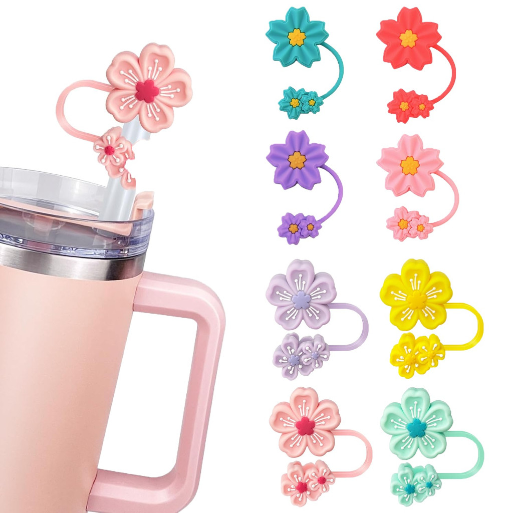 10mm Chai Nước Silicon Ống Hút Hình Hoa Ống Hút Nắp Tumbler Silicone Ống Hút Đầu Cho Stanley & Owala