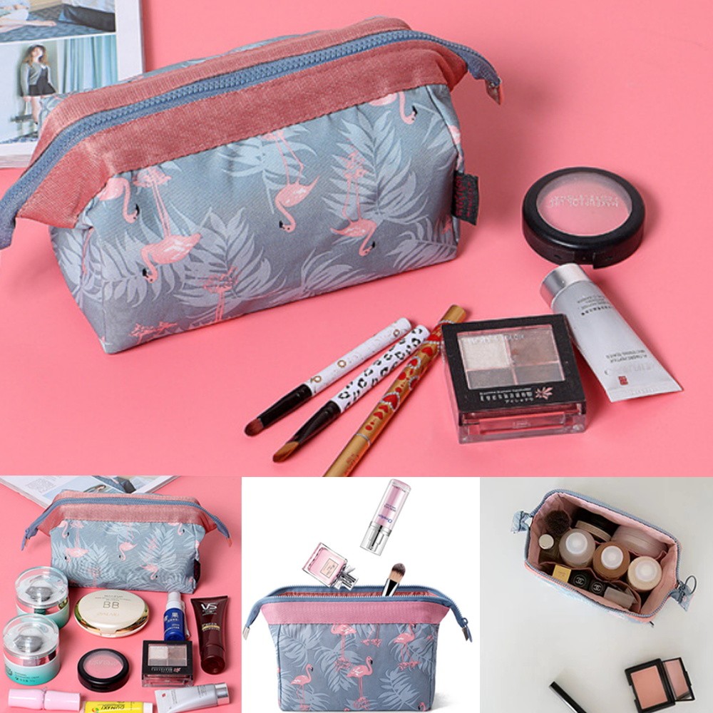 cosmetic bag with a zipper flamingo pattern cosmetic storage bag small and portable suitable for tra