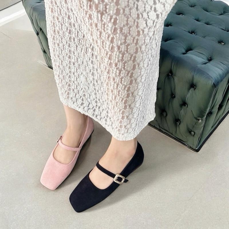 Giày Búp Bê Da Lộn Mũi Vuông Quai Ngang Hàn Quốc LuxyShoes LX205