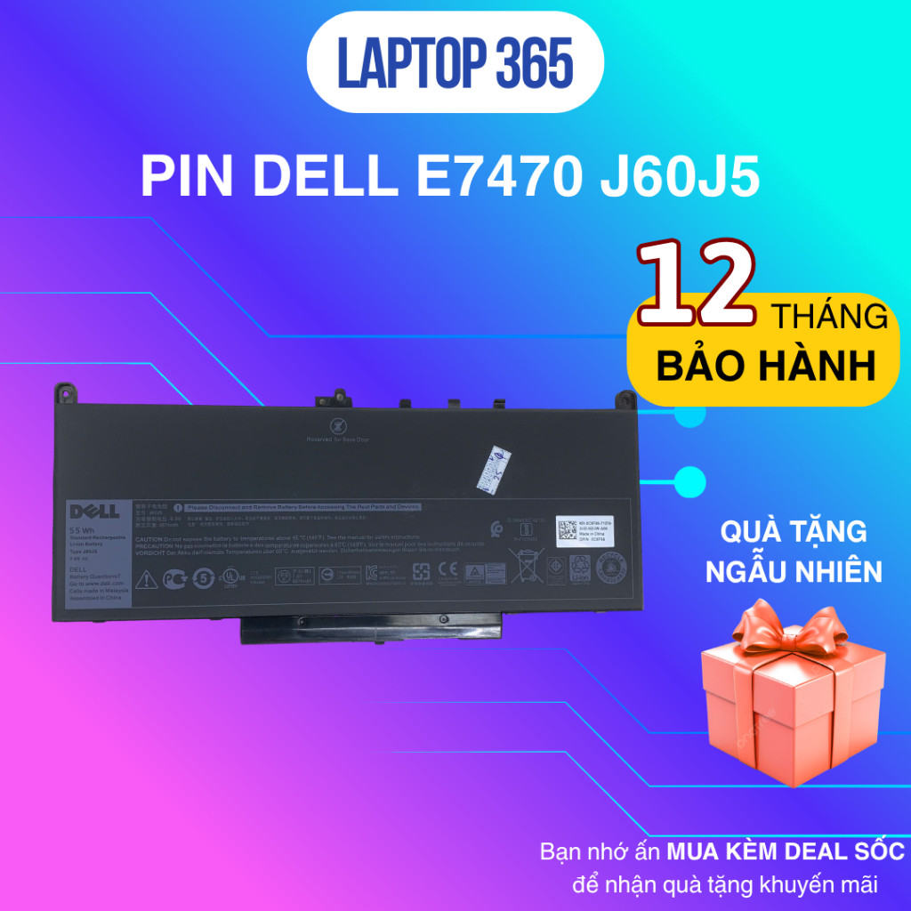 Pin Laptop Dell Latitude E7470 7470 7270 7470 J60J5 dài 55Wh Latitude E7470,  MC34Y 242WD GG4FM New 