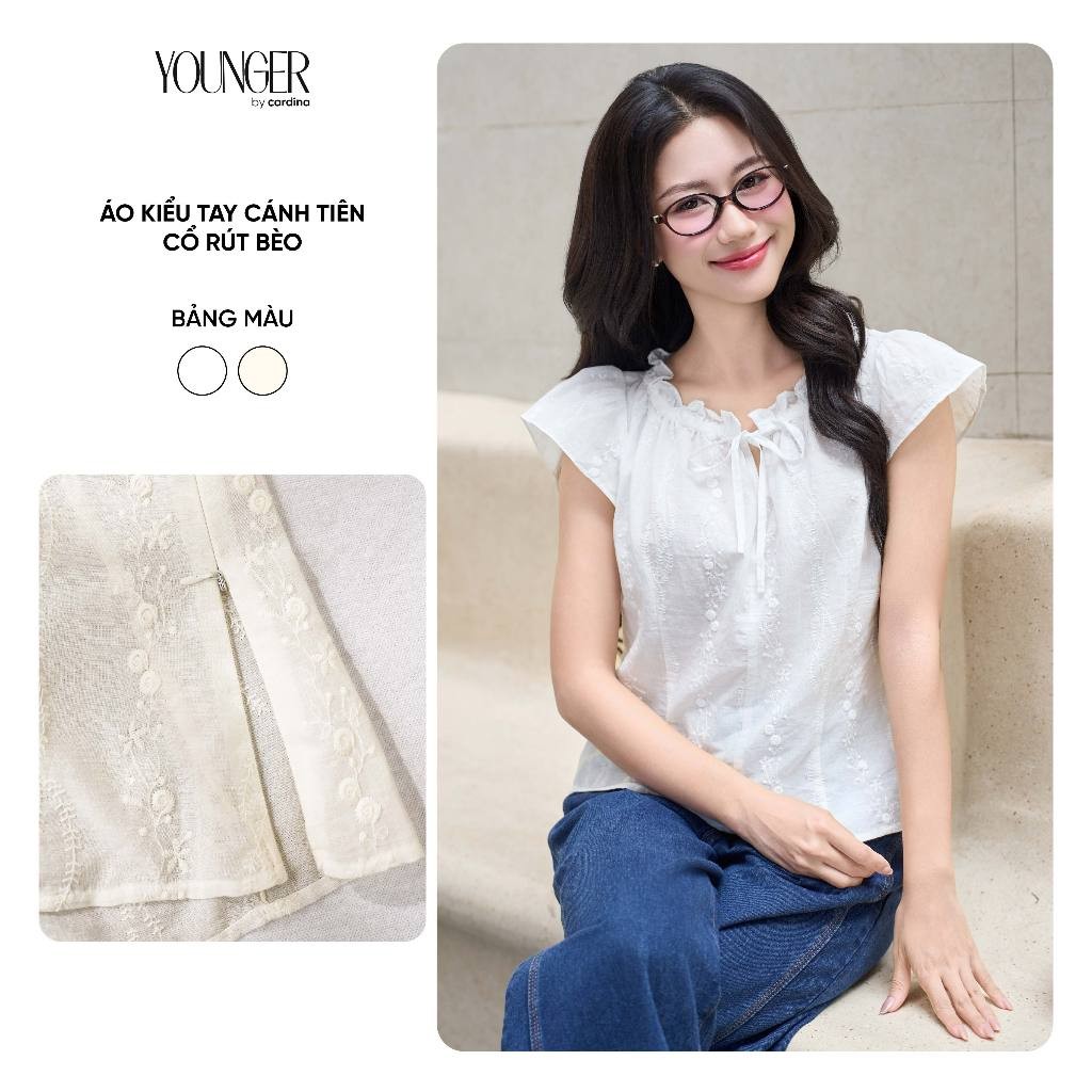 Áo kiểu nữ YOUNGER BY CARDINA cánh tiên cổ rút bèo 5YAKC16