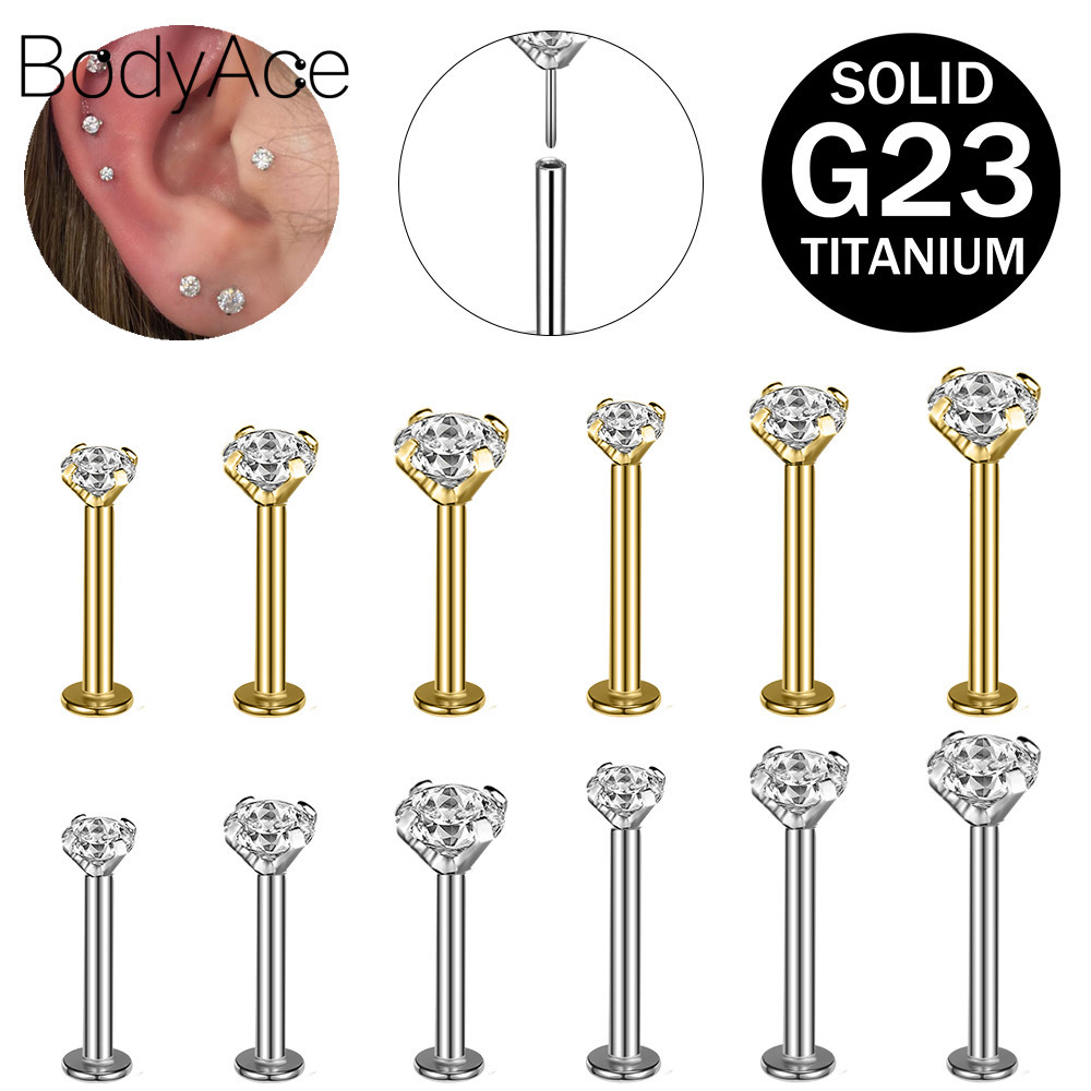 Sporclo 1 PC Lip Piercing Titanium Ear Stud White Crystal Labret Ring 16G Mũi Piercing Plug-in Lip S