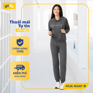   Bộ đồ mùa đông nữ YODY in chữ FOREVER YOUNG vải nỉ ấm áp, mềm mại, co giãn nhẹ BTN7005