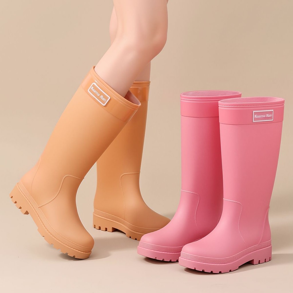 Giày mưa cao ống có dây rút chống thấm nước cho phụ nữ, giày nước cao ống thời trang phong cách mới chống trượt, ống dài