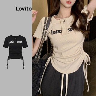 Lovito Áo thun thông thường có dây rút chữ cái cho nữ LNA19255 (Nhiều màu)
