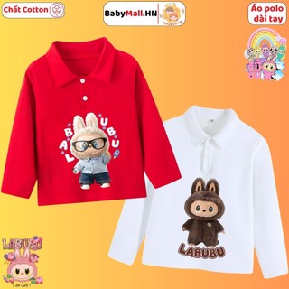 Áo Polo Dài Tay Hình Labubu Cho Bé Trai Bé Gái BABYMALL Áo Thun Thu Đông Chất Cotton Mềm Mại Co Dãn