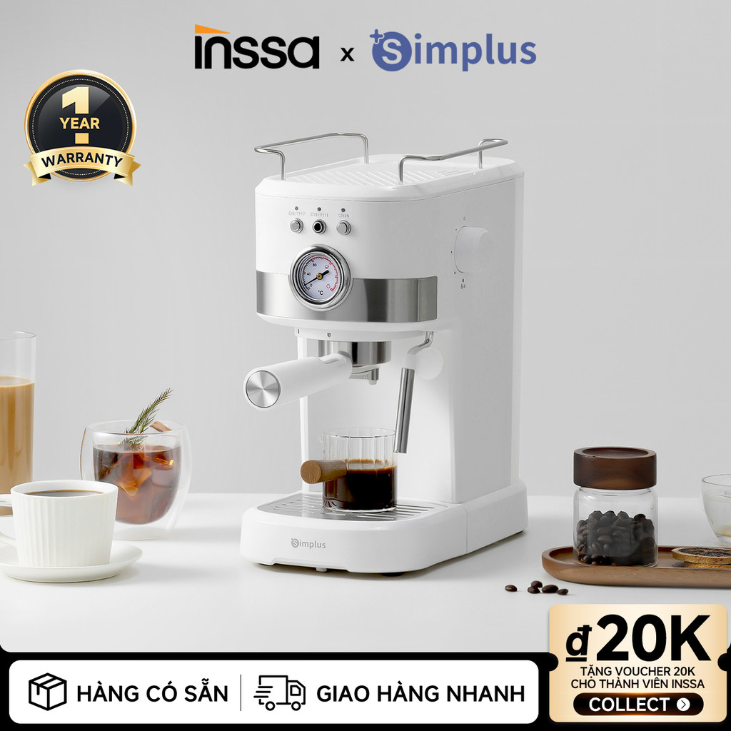 Inssa × Simplus Máy Pha Cà Phê Bán Tự Động Kiểu Ý Áp Suất Sâu 15 Bar KFJH014 - Bảo Hành 1 Năm