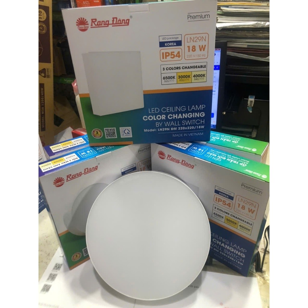 (Rạng Đông) Đèn Led ốp nổi trần (Vuông - Tròn) 18W Tràn Viền - Đường kính 200mm - Ánh sáng Đổi 3 Màu
