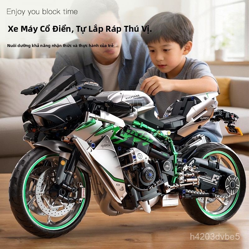Đồ chơi lắp ráp lego xe máy Kawasaki Ninja H2R mô hình xe mô tô đua độ khó cao quà sinh nhật bé trai
