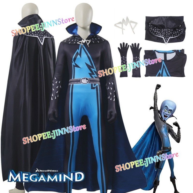 -JINN-MEGAMIND Siêu Anh Hùng Trang Phục Hóa Trang MEGAMIND METRO MAN TIGHTEN Áo liền quần Cape Suit 