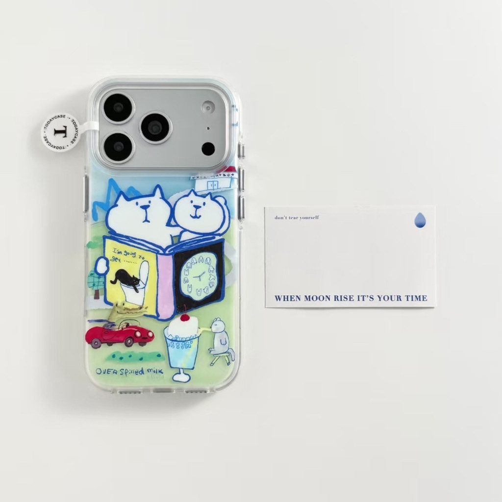Meimu Fun ins Phim Hoạt Hình Dòng Graffiti Đọc Mèo Thích Hợp Cho Apple 17promax Vỏ Điện Thoại iphone
