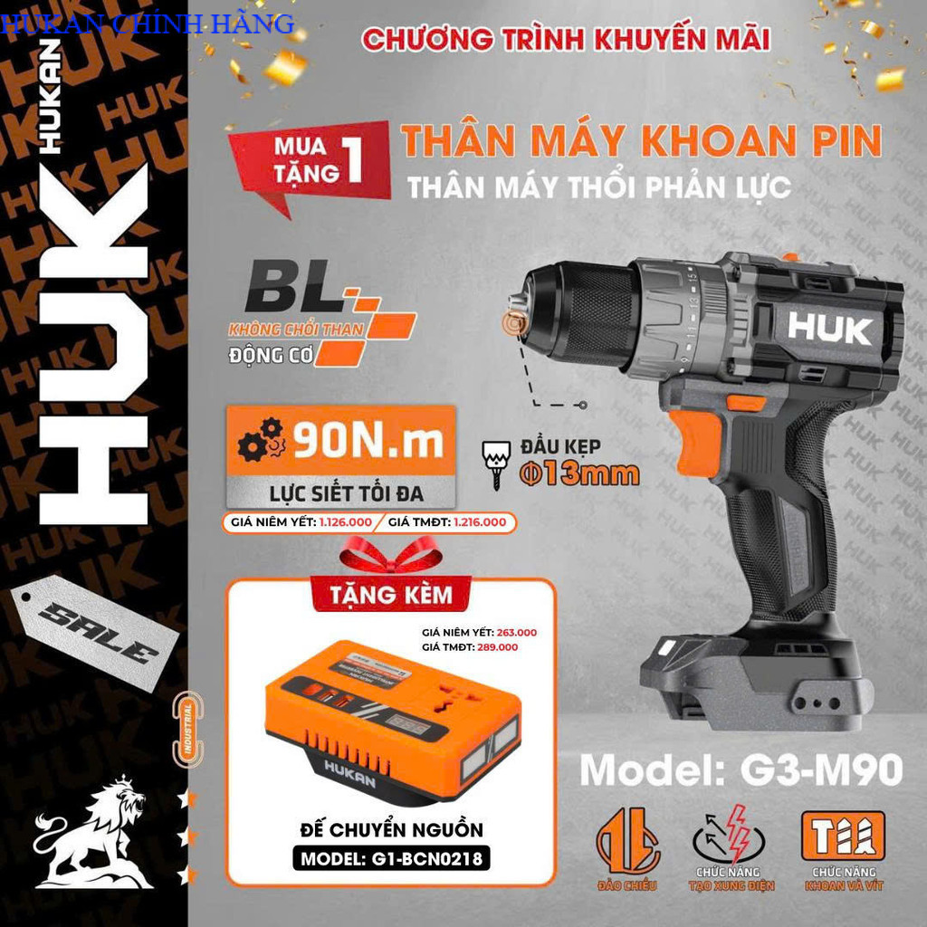 Thân máy khoan pin G3-M90 Hukan tặng thân máy thổi hukan (MUA 1 TẶNG 1 HUKAN CHINHHANG