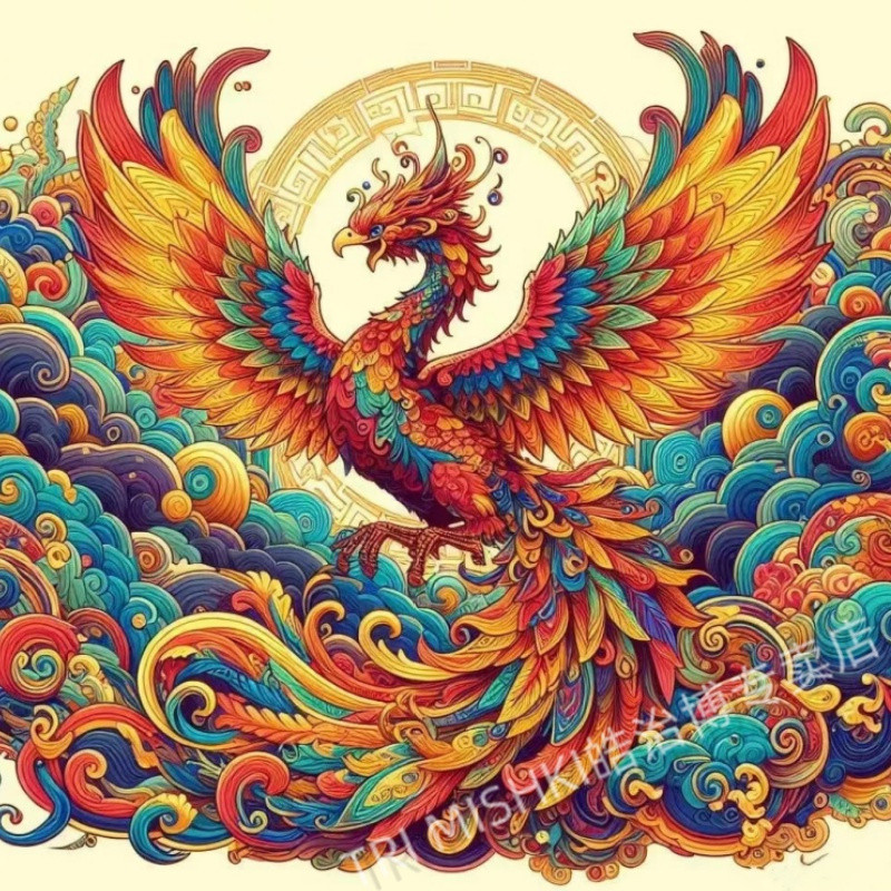 Fashionable and best-selling phoenix bird mural，Suitable for corridors、Store、Living room wall decora