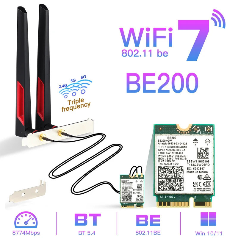 WiFi 7 Cho Card Mạng Không Dây BE200 Bluetooth 5.4 WiFi BE200NGW NGFF Adapter 802.11AX 2.4G / 5G / 6