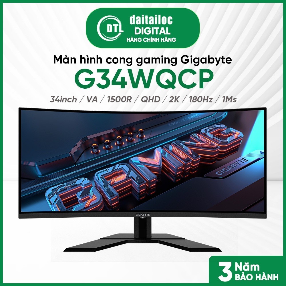 Màn hình Gaming Cong Gigabyte G34WQCP 34inch VA 1500R 2K 180Hz  1Ms Loa | Chính Hãng | Bảo hành 36 t