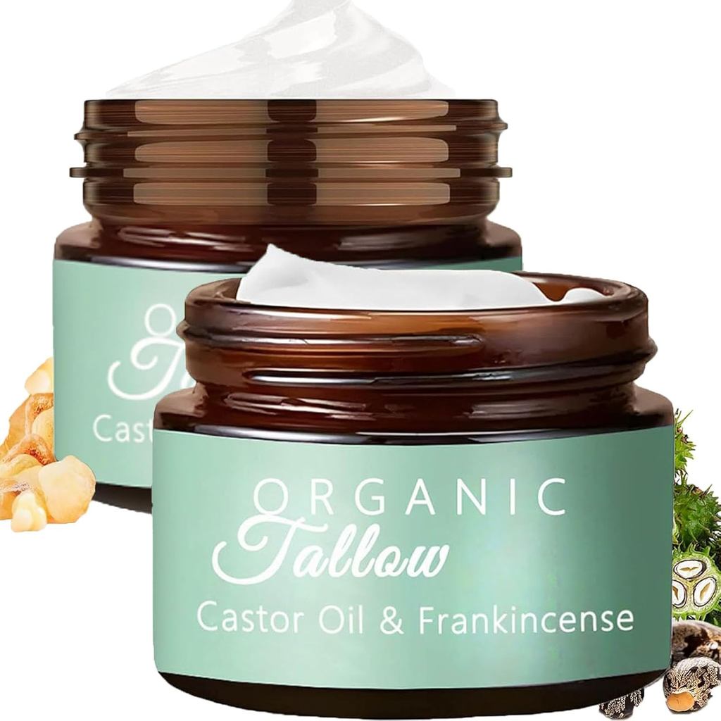 Son dưỡng Tallow Whipped hữu cơ với dầu thầu dầu & dầu trầm hương, 2 gói Cỏ Fed Whipped Rõ ràng Bò T