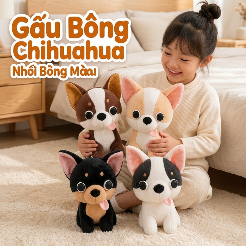 Gấu Bông Chó Chihuahua Nhồi Bông Mềm Mịn Trang Trí Bàn Học Phòng Ngủ Quà Sinh Nhật Cho Bé