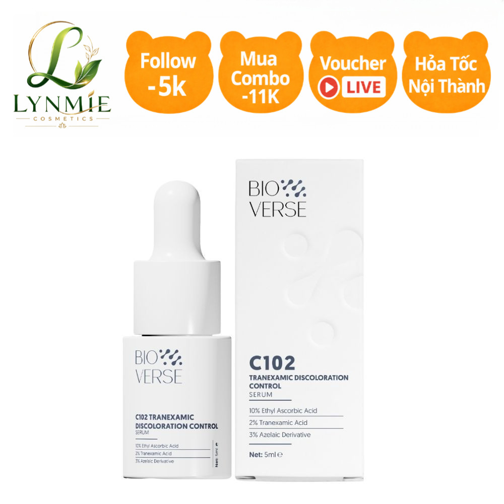 Tinh Chất Bioverse C102 Tranexamic Discoloration Control giúp sáng khỏe da, mờ thâm, hạn chế lão hóa
