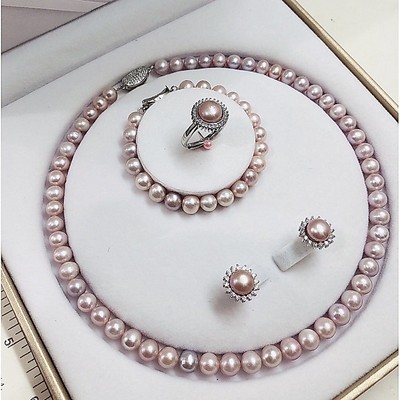 Bộ Trang Sức Ngọc Trai Màu Hồng Phấn 4 Món Sang Trọng Dự Tiệc, Làm Quà Tặng - Ngọc Trai Trường Thịnh