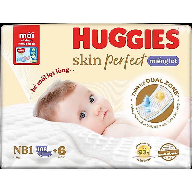 Miếng lót sơ sinh Huggies NB1 64 tặng 4/ NB1 108 tặng 6