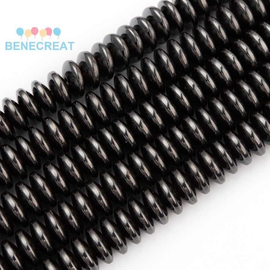 BENECREAT 1 sợi Non-e Hạt Dây Rondelle Đen 8x3 ~ 4mm Lỗ: 1mm khoảng 110 ~ 125 cái / sợi 16,5 inch