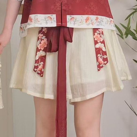 Qingyage Original [Giữa hè] Áo sơ mi cổ tròn mùa hè dành cho nữ Hanfu Quần Short tay ngắn Han Elemen