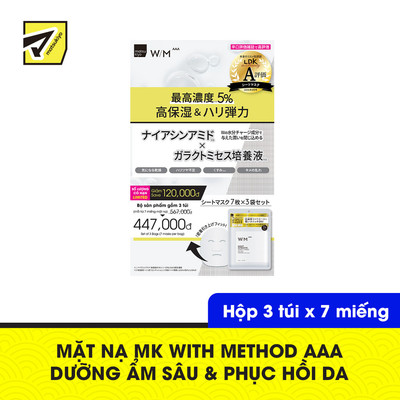 Mk WITH METHOD AAA Mặt Nạ Dưỡng Ẩm Sâu Hộp 3 Túi x 7 Miếng (104ml)