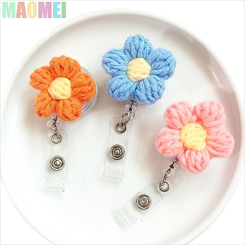MAOMEI Flower Badge Holder, Len Đan Flora Nurse Badge Reel, Kawaii Thẻ Tên Có Thể Thu Vào Thẻ Làm Vi