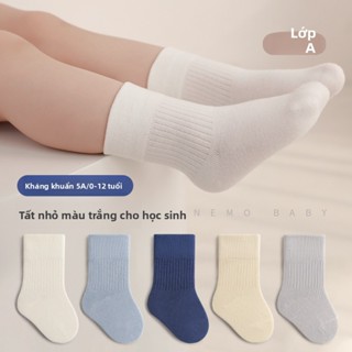 Tất Cho Bé Sơ Sinh Cho Bé Miệng Rời Không Xương Bé Trai Bé Gái Vừa Lớn Trẻ Em Trắng Ống Vừa Màu Trơn Cotton