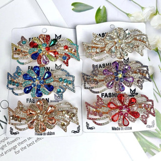  Kẹp tóc hoa đính đá lấp lánh nhiều màu sang trọng phụ kiện cài tóc nữ trung niên đi tiệc dự lễ phong cách quý phái 