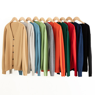 Áo len Cardigan nam dệt kim dáng oversize cổ V, ấm áp và thoải mái