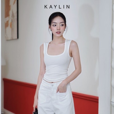 Áo thun KAYLIN ba lỗ cổ vuông chất liệu thun gân co giãn phong cách năng động trẻ trung - N2443