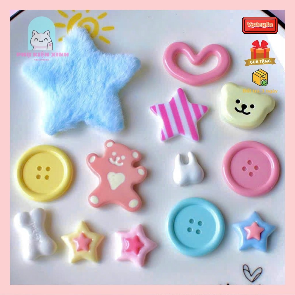 [SHIP TỪ 3C] CHARM GẮN DÉP, Sticker gắn dép CÁ SẤU, DÉP SỤC hình NGÔI SAO, GẤU, NÚT, TRÁI TIM dễ thư