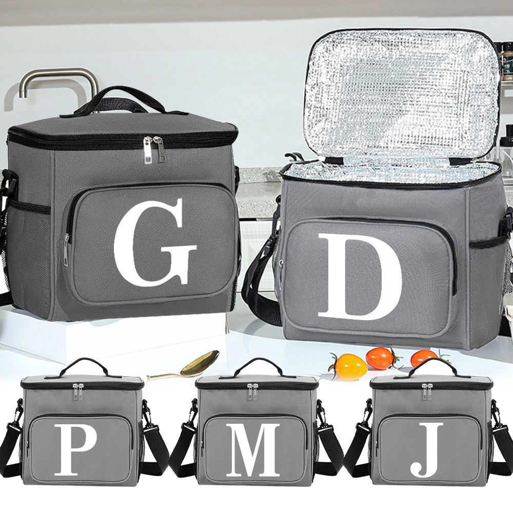 Lunch Bag Insulated Box Reusable Lunch Bag Women Men Work Picnic Travel Gift White Letter Print Offi