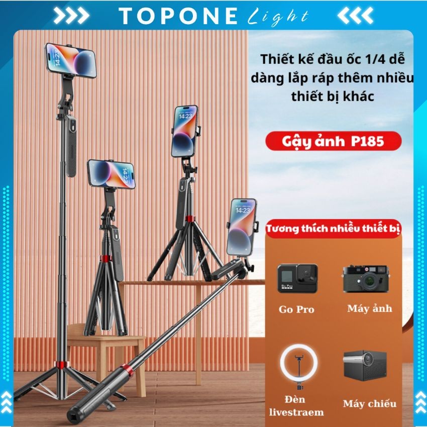 Gậy Chụp Ảnh 4 Chân P185 - Gậy Selfie Cầm Tay Tặng Kèm Remote, Chiều Dài Sử Dụng 30-180cm - Chính Hãng Top One | BigBuy360 - bigbuy360.vn