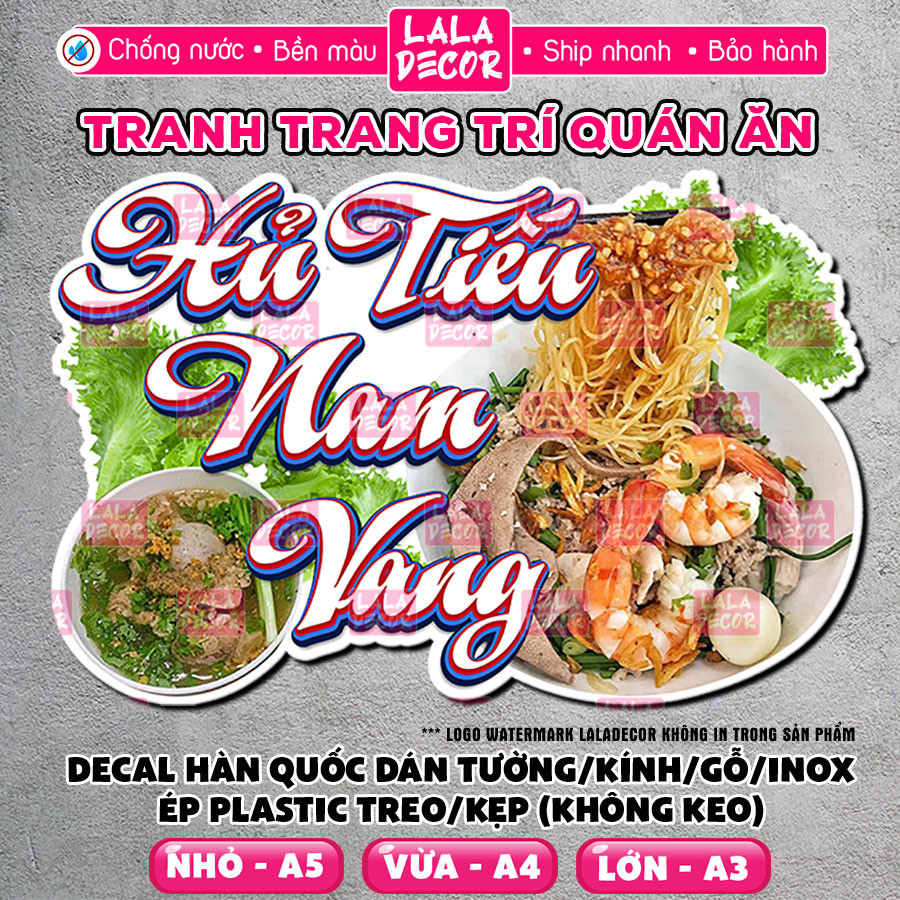 Tranh Dán Tường Hủ Tiếu Nam Vang Chống Nước 🎀 Decal Hủ Tiếu Nam Vang Sẵn Keo/Ép Plastic, Decal Trang