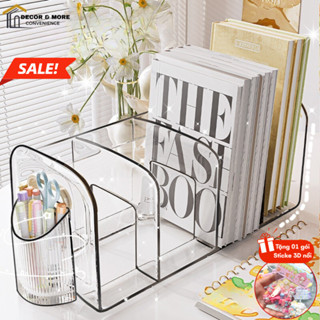 Kệ đựng sách để bàn DECOR trong suốt nhiều ngăn chất liệu Acrylic dày dặn, cao cấp có tay cầm