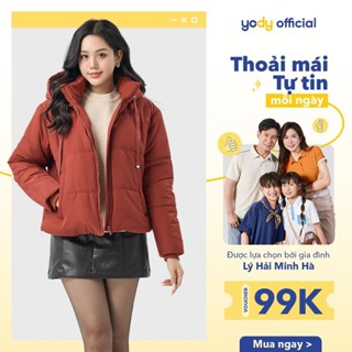 Áo phao Vip nữ YODY áo khoác phao dáng ngắn dây rút có mũ siêu ấm siêu dày TRA - PVN6006