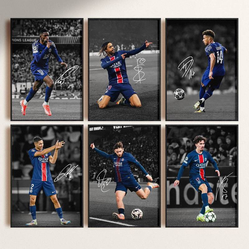 Bộ 6 PSG Legend Ký In Hình Paris Saint Germain Người Chơi Chữ Ký Trang Trí Nghệ Thuật Treo Tường