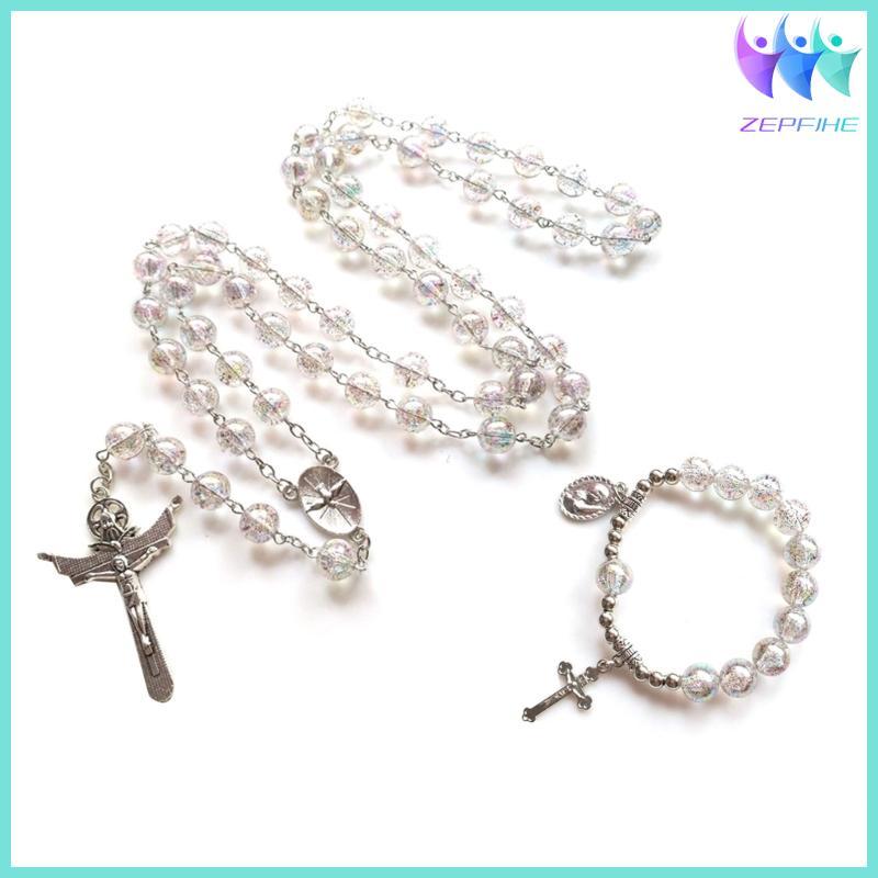 Catholic Rosary Necklace Pendants Bracelets Religious Acrylic Beads Chain
